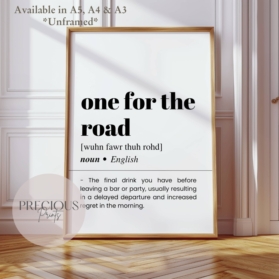 One For The Road Definition Funny Poster / Funny Kitchen pub poster / Funny Alcohol Poster