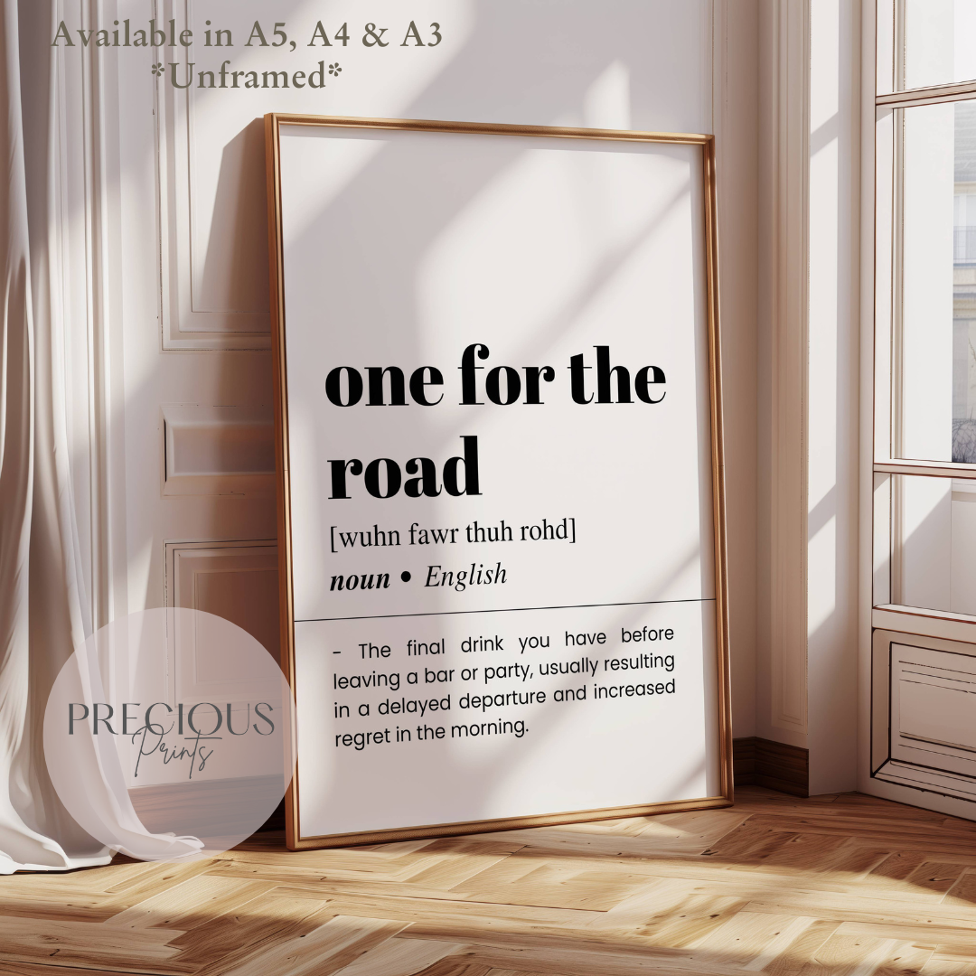 One For The Road Definition Funny Poster / Funny Kitchen pub poster / Funny Alcohol Poster