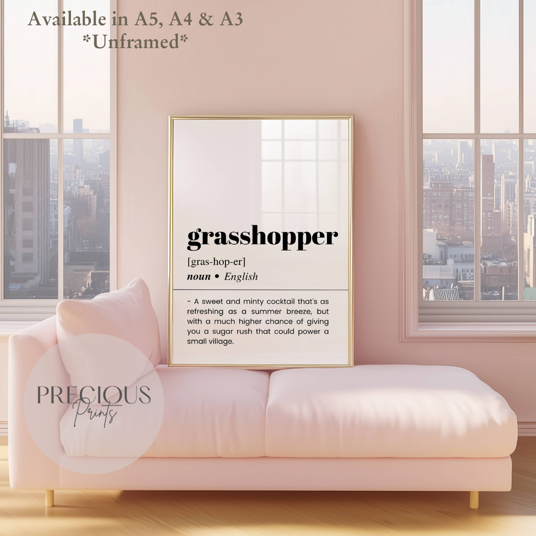 Grasshopper Word Definition Funny Poster / Funny Kitchen pub poster / Funny Alcohol Poster