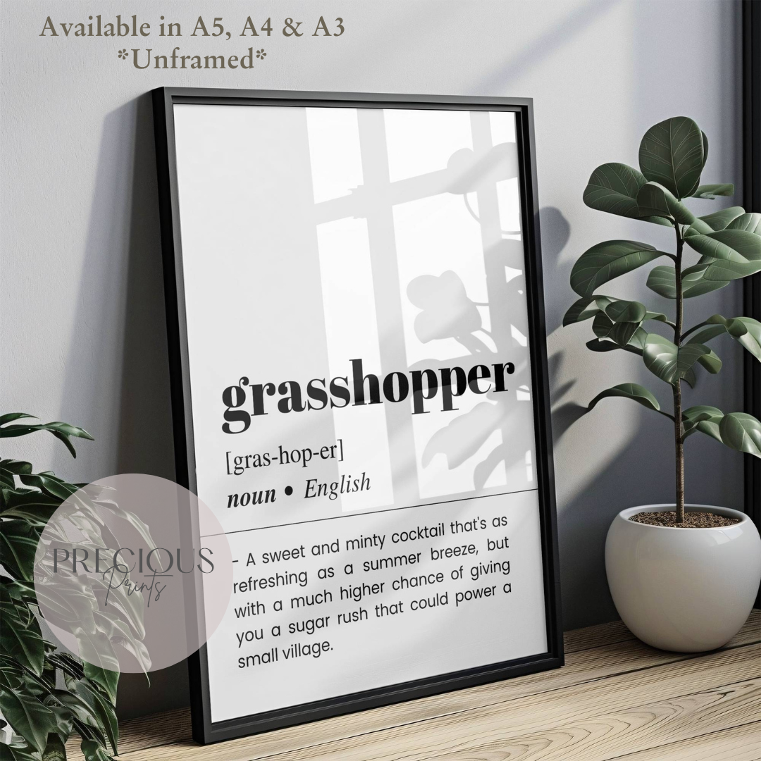 Grasshopper Word Definition Funny Poster / Funny Kitchen pub poster / Funny Alcohol Poster