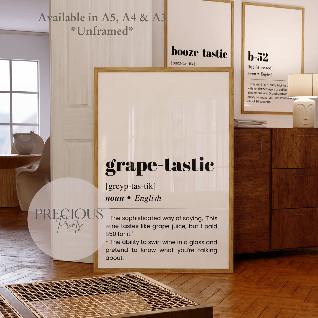 Grape-tastic Word Definition Funny Poster / Funny Kitchen pub poster / Funny Alcohol Poster