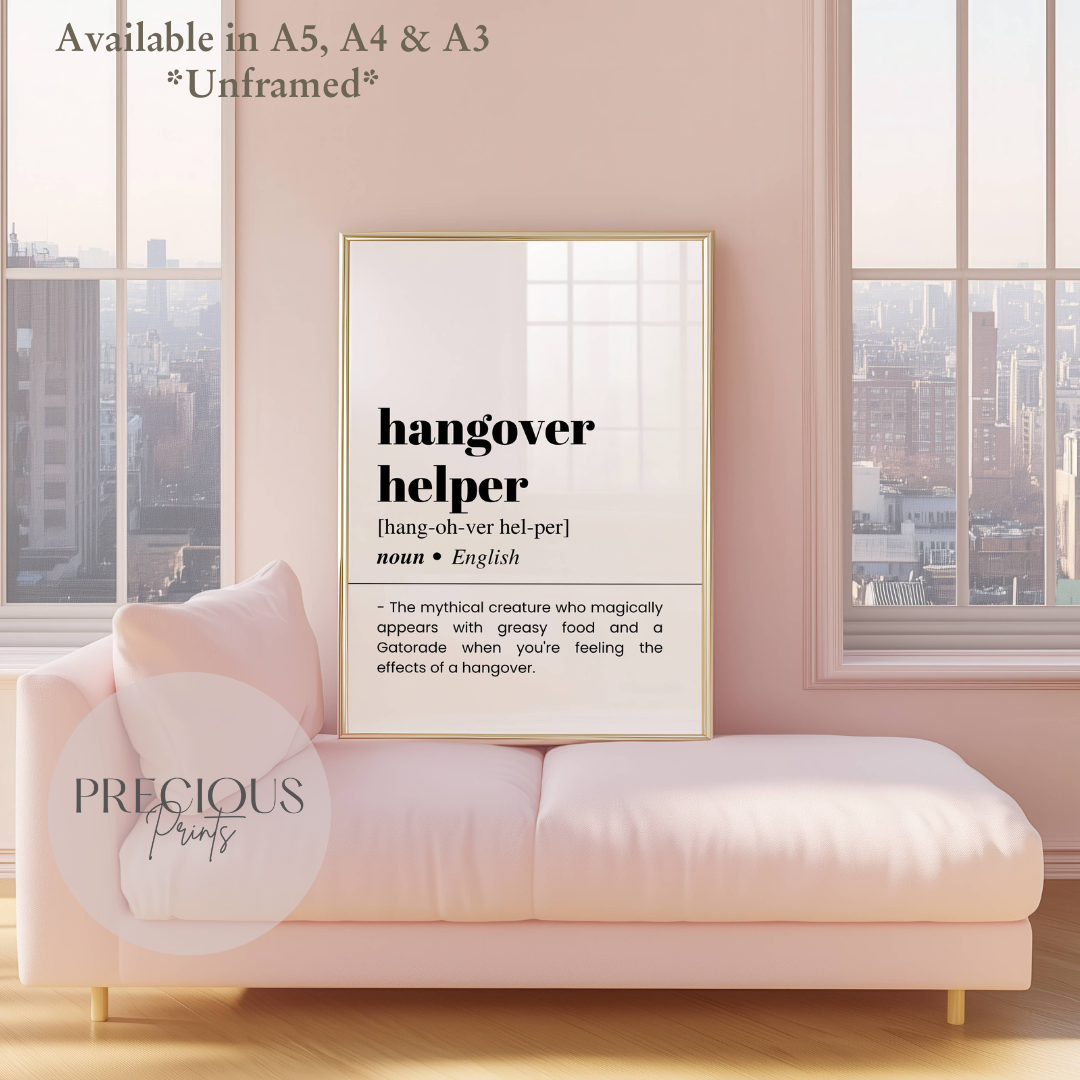 Hang over helper Definition Funny Poster / Funny Kitchen pub poster / Funny Alcohol Poster