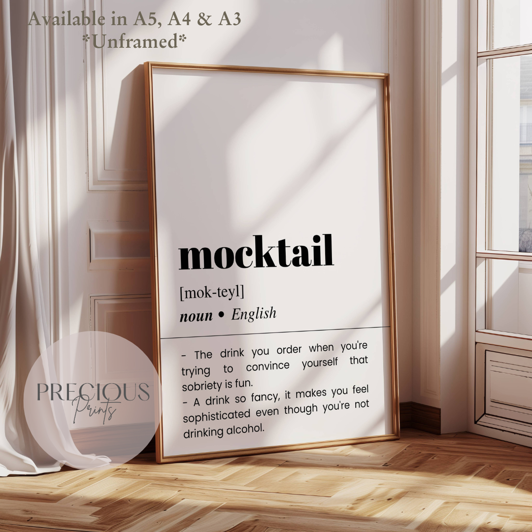 Mocktail Definition Funny Poster / Funny Kitchen pub poster / Funny Alcohol Poster