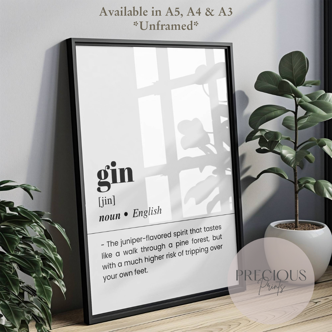 Gin Word Definition Funny Poster / Funny Kitchen pub poster / Funny Alcohol Poster