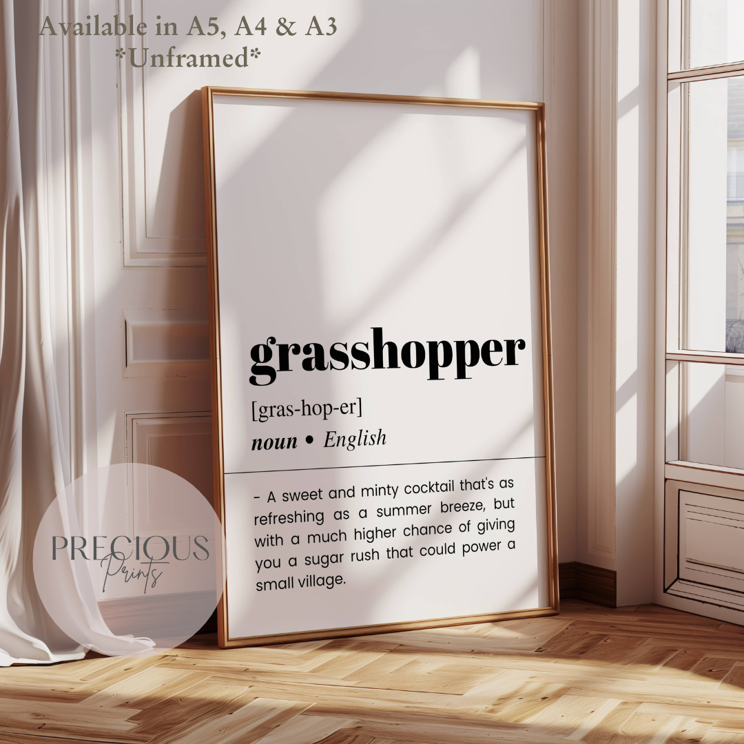 Grasshopper Word Definition Funny Poster / Funny Kitchen pub poster / Funny Alcohol Poster