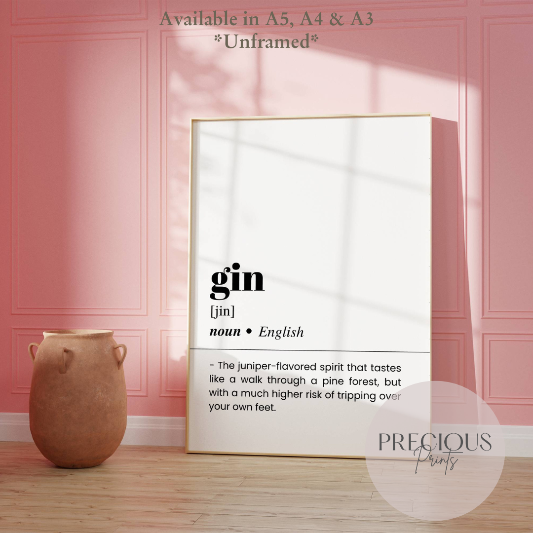 Gin Word Definition Funny Poster / Funny Kitchen pub poster / Funny Alcohol Poster