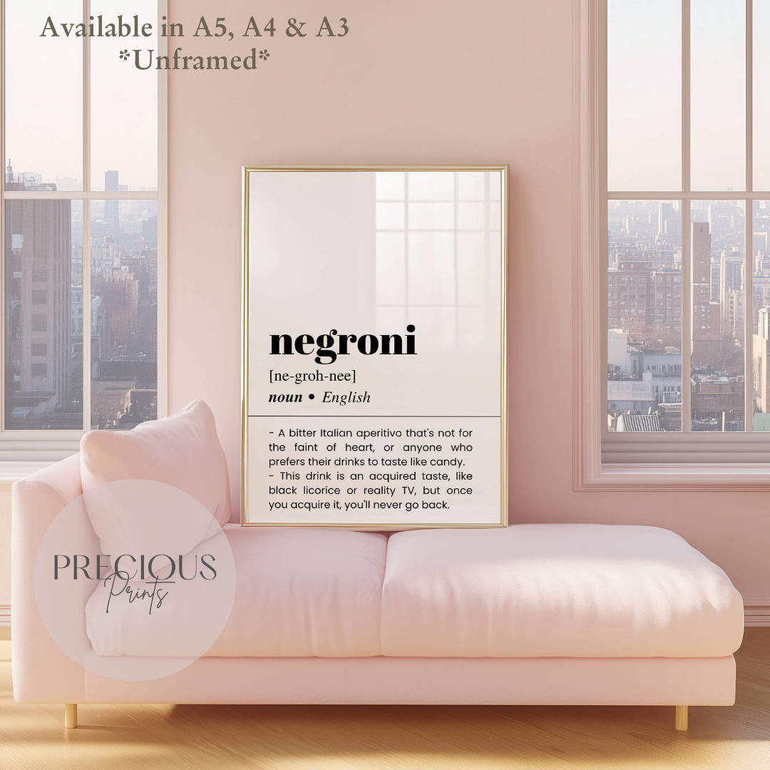 Negroni Word Definition Funny Poster / Funny Kitchen pub poster / Funny Alcohol Poster
