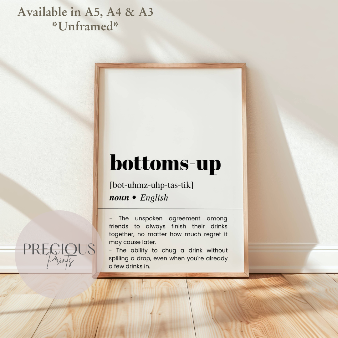 Bottoms up Definition Funny Poster / Funny Kitchen pub poster / Funny Alcohol Poster