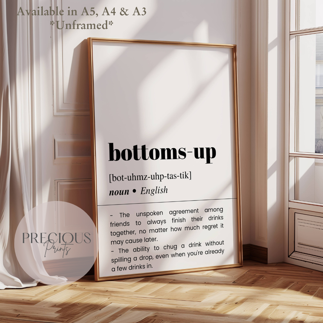 Bottoms up Definition Funny Poster / Funny Kitchen pub poster / Funny Alcohol Poster