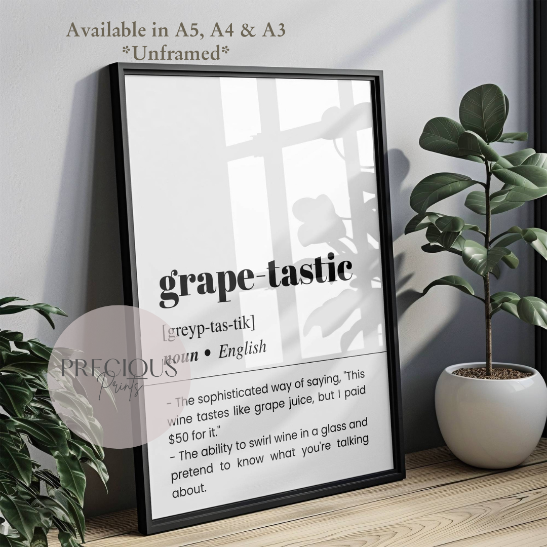 Grape-tastic Word Definition Funny Poster / Funny Kitchen pub poster / Funny Alcohol Poster