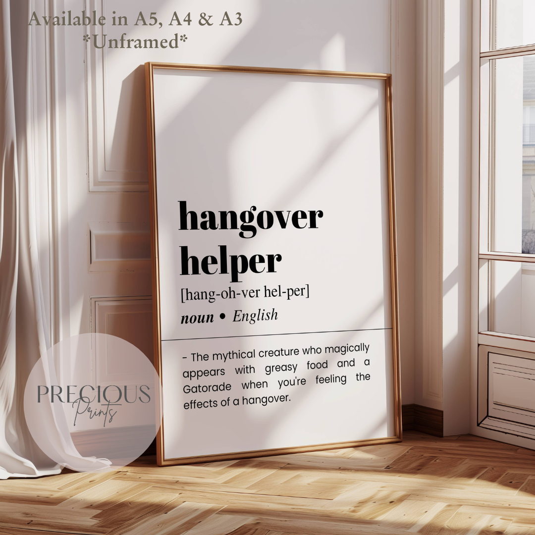 Hang over helper Definition Funny Poster / Funny Kitchen pub poster / Funny Alcohol Poster