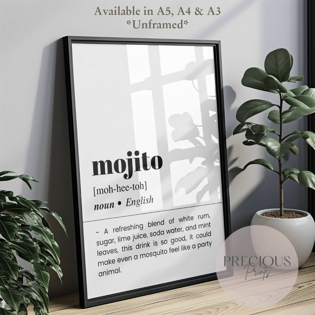 Mojito Word Definition Funny Poster / Funny Kitchen pub poster / Funny Alcohol Poster