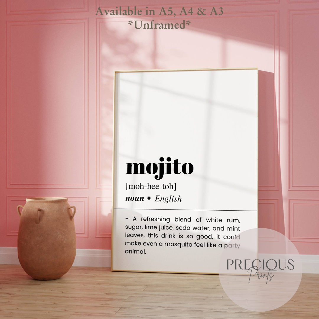 Mojito Word Definition Funny Poster / Funny Kitchen pub poster / Funny Alcohol Poster