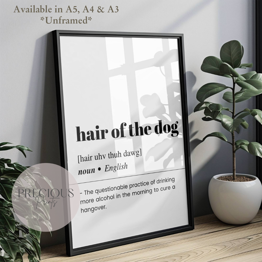 Hair of the dog Word Definition Funny Poster / Funny Kitchen pub poster / Funny Alcohol Poster