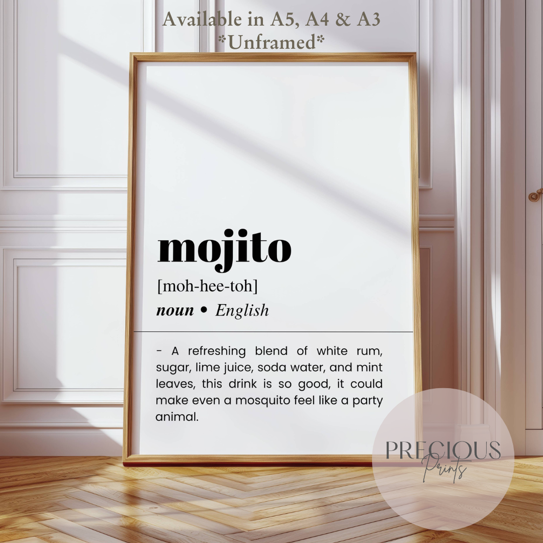 Mojito Word Definition Funny Poster / Funny Kitchen pub poster / Funny Alcohol Poster