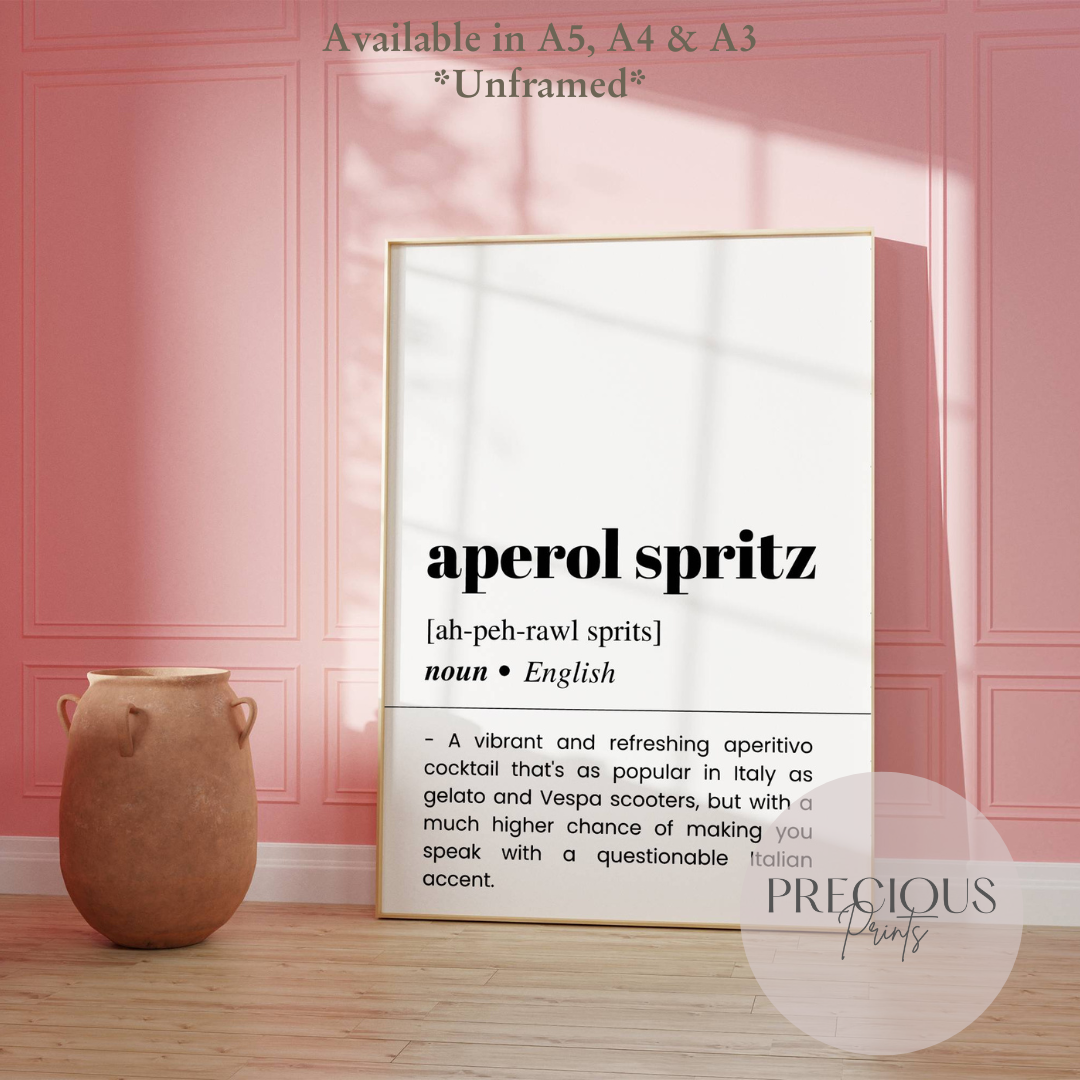 Aperol Spritz Word Definition Funny Poster / Funny Kitchen pub poster / Funny Alcohol Poster