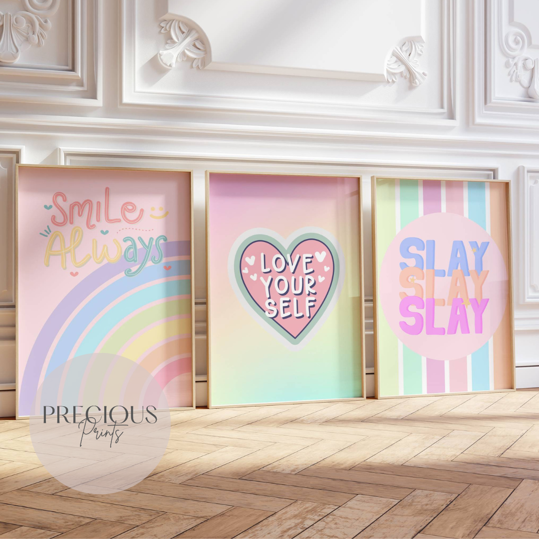 Set of 3 Pink Preppy Prints / Tween Children's Poster / Trendy Wall Art / Unframed