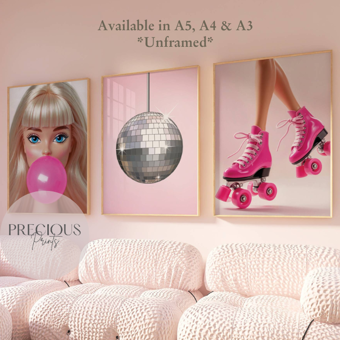 Set of 3 Barbie Pink Preppy Prints / Tween Children's Poster / Trendy Wall Art / Unframed