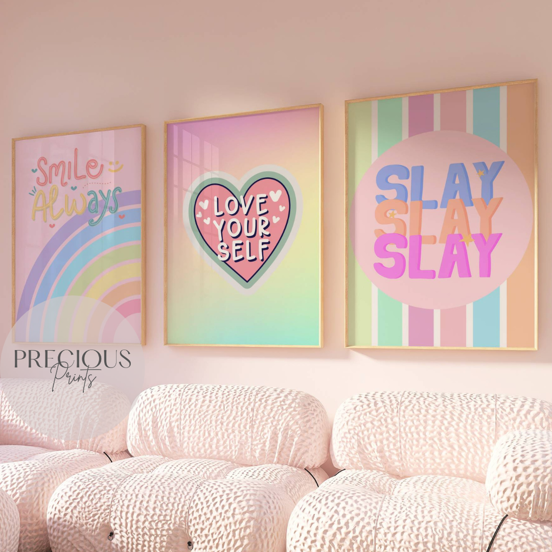 Set of 3 Pink Preppy Prints / Tween Children's Poster / Trendy Wall Art / Unframed