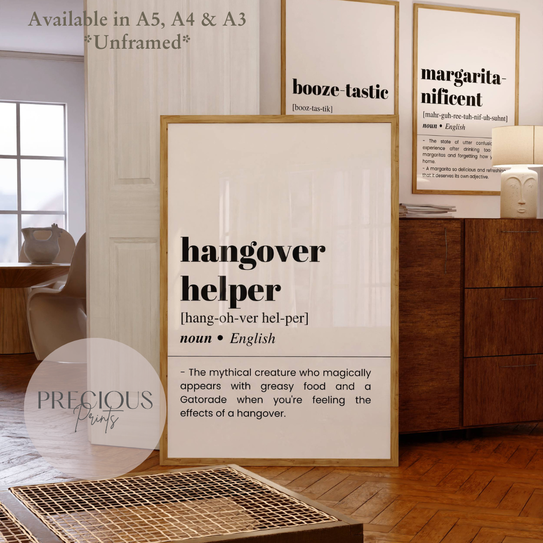Hang over helper Definition Funny Poster / Funny Kitchen pub poster / Funny Alcohol Poster