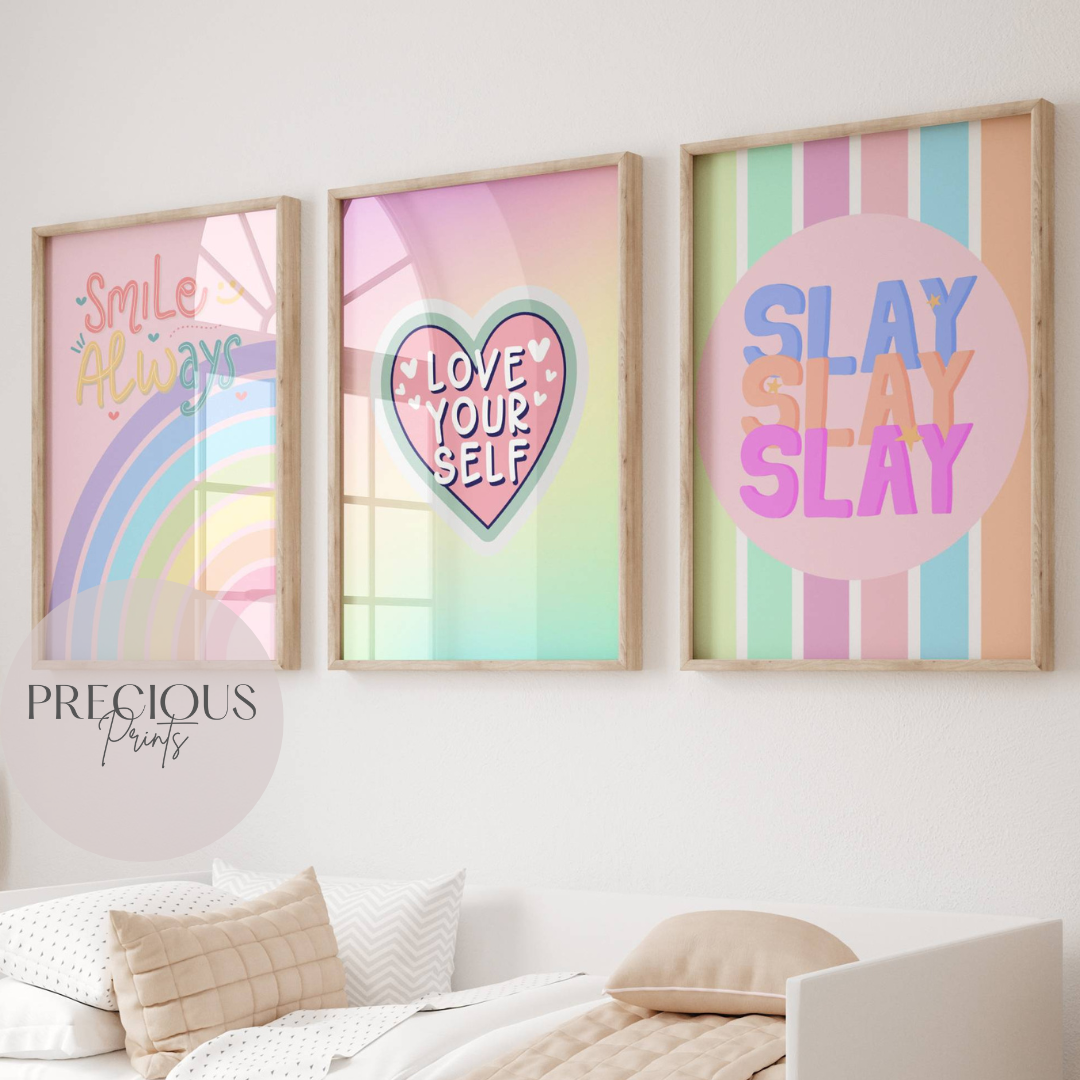 Set of 3 Pink Preppy Prints / Tween Children's Poster / Trendy Wall Art / Unframed