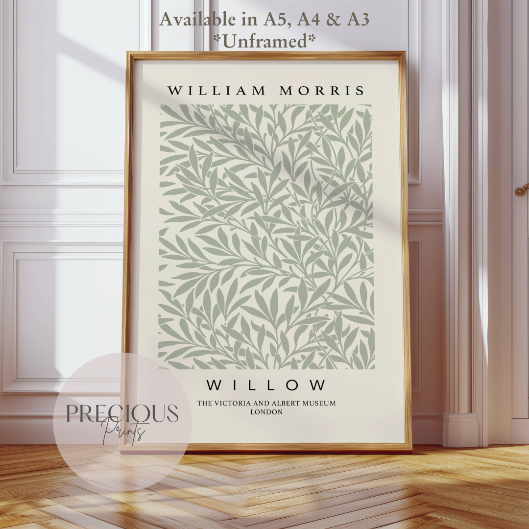 Set of 2 Matisse & William Morris 'Willow' Prints A5 A4 A3 Art Exhibition Sage Green Poster