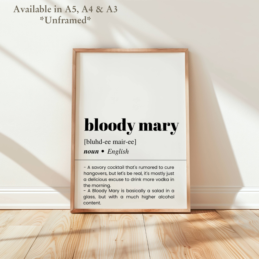 Bloody Mary Definition Funny Poster / Funny Kitchen pub poster / Funny Alcohol Poster