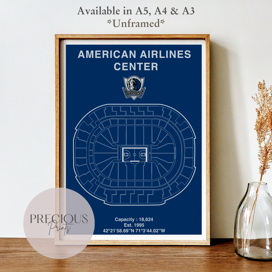 Dallas Mavericks American Airlines Center Poster / United Center / American Baskell Poster