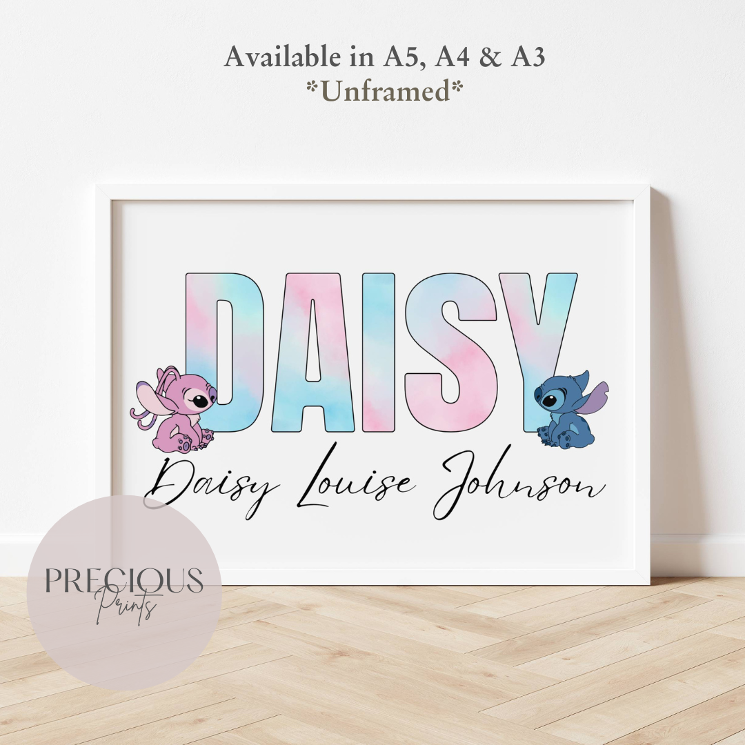 Personalised Angel Stitch Child bedroom Nursery Print