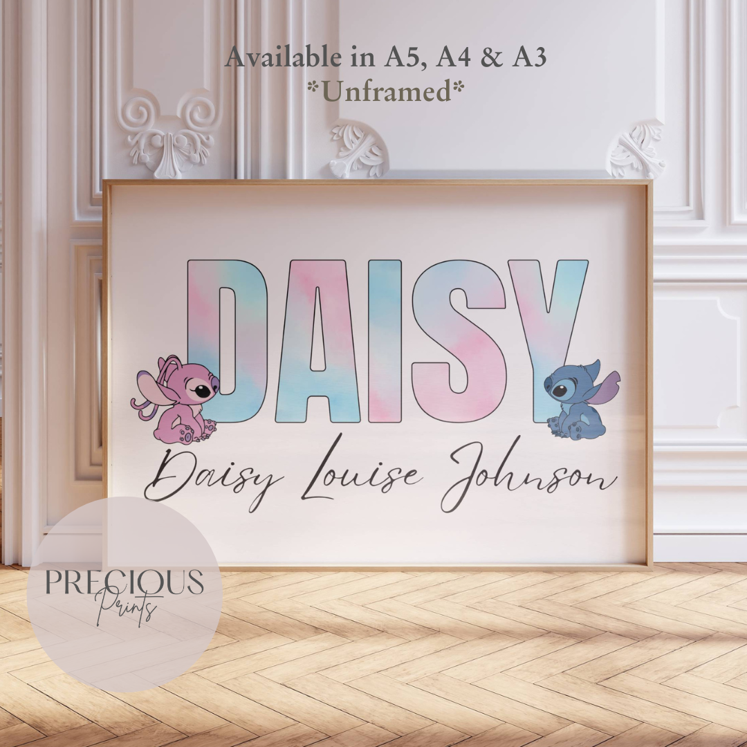 Personalised Angel Stitch Child bedroom Nursery Print