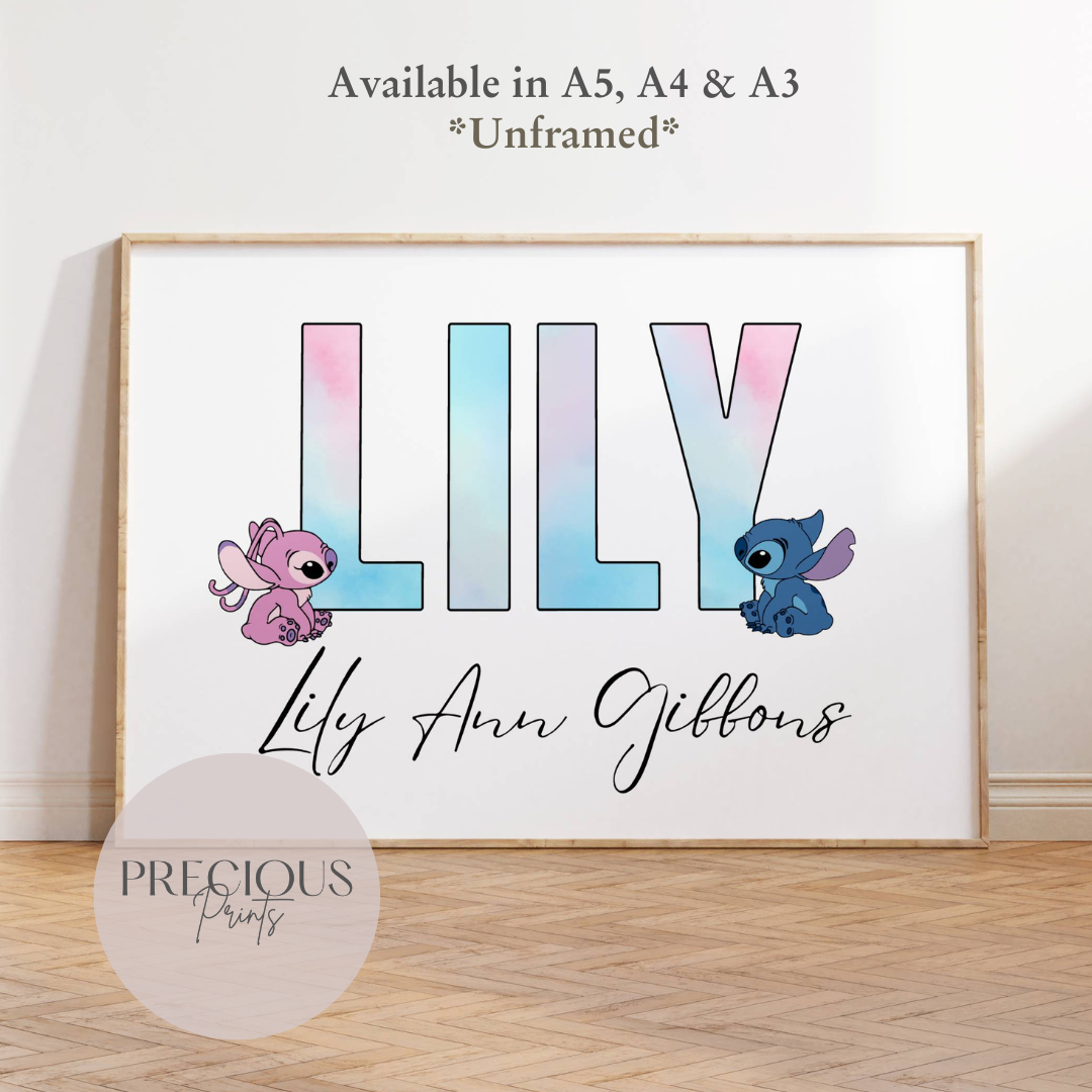 Personalised Angel Stitch Child bedroom Nursery Print