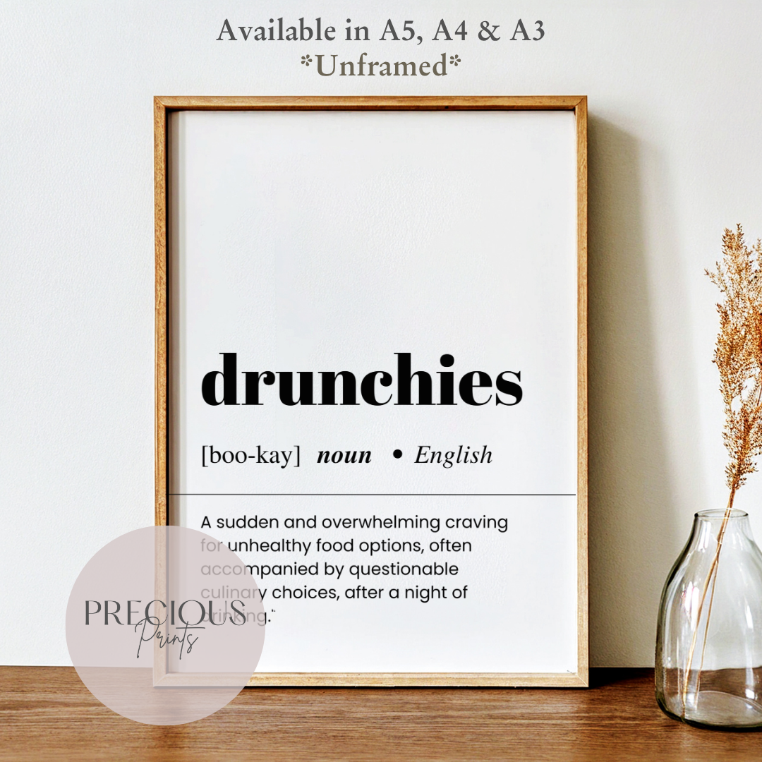 Drunchies Definition Funny Poster / Funny Kitchen pub poster / Funny Alcohol Poster