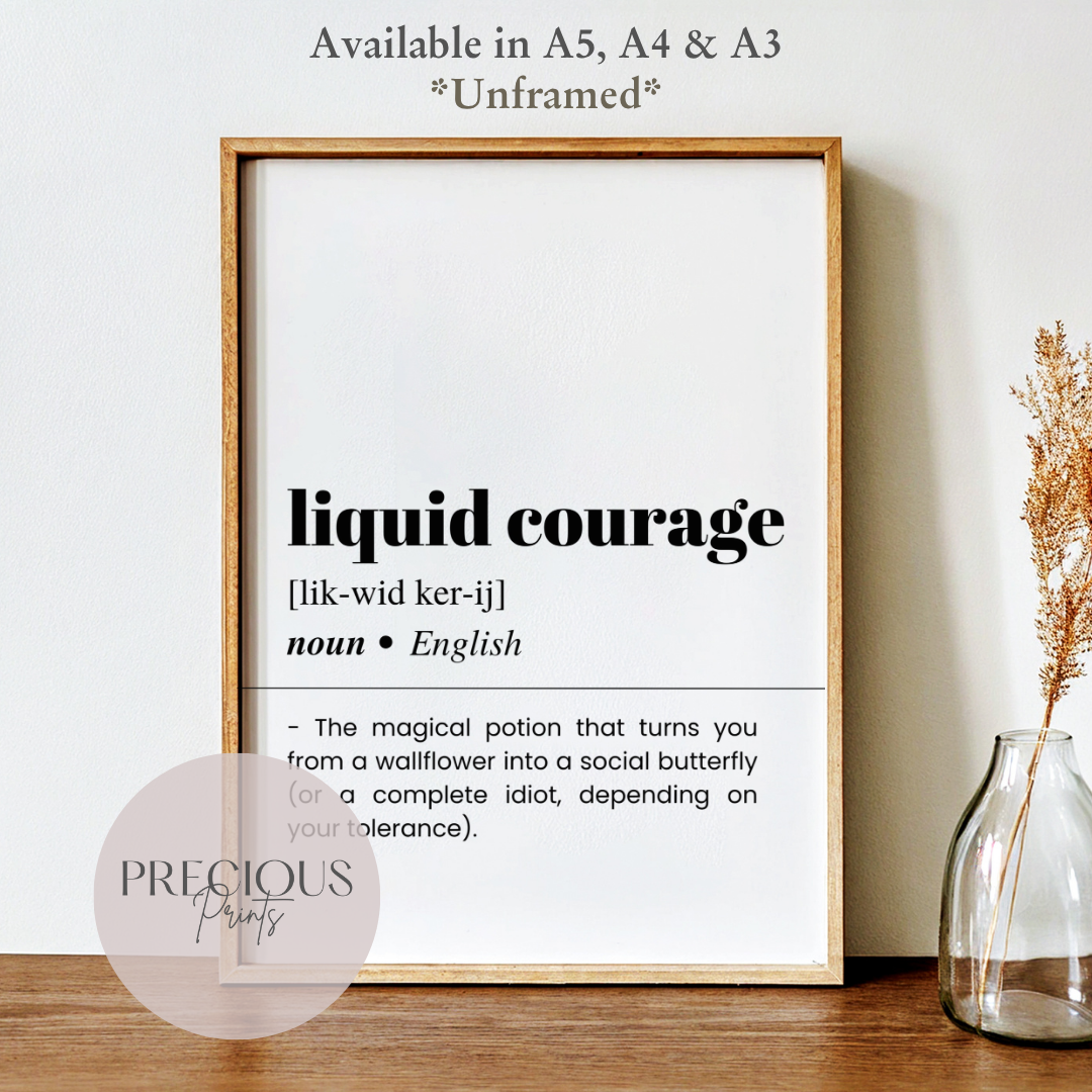 Liquid Courage Definition Funny Poster / Funny Kitchen pub poster / Funny Alcohol Poster