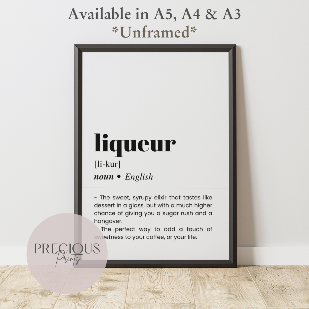 Liqueur Definition Funny Poster / Funny Kitchen pub poster / Funny Alcohol Poster
