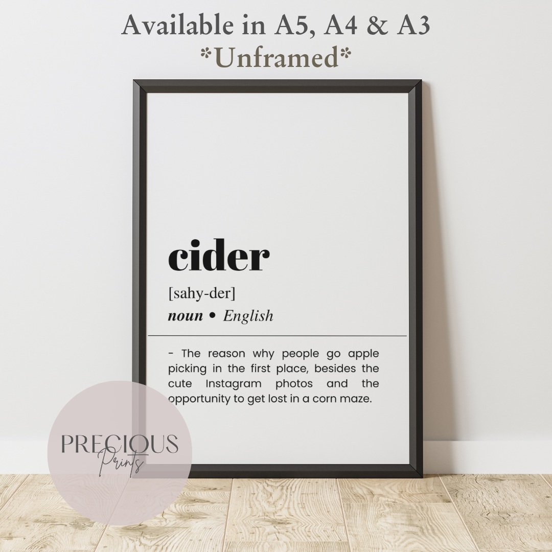 Cider Definition Funny Poster / Funny Kitchen pub poster / Funny Alcohol Poster