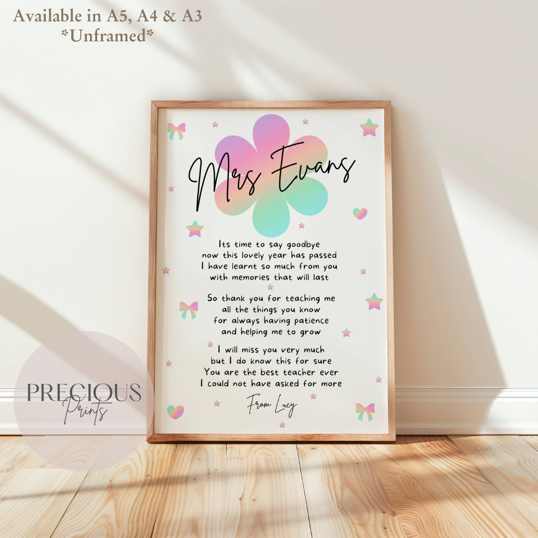 Personalised Thank You Teacher Print Gift