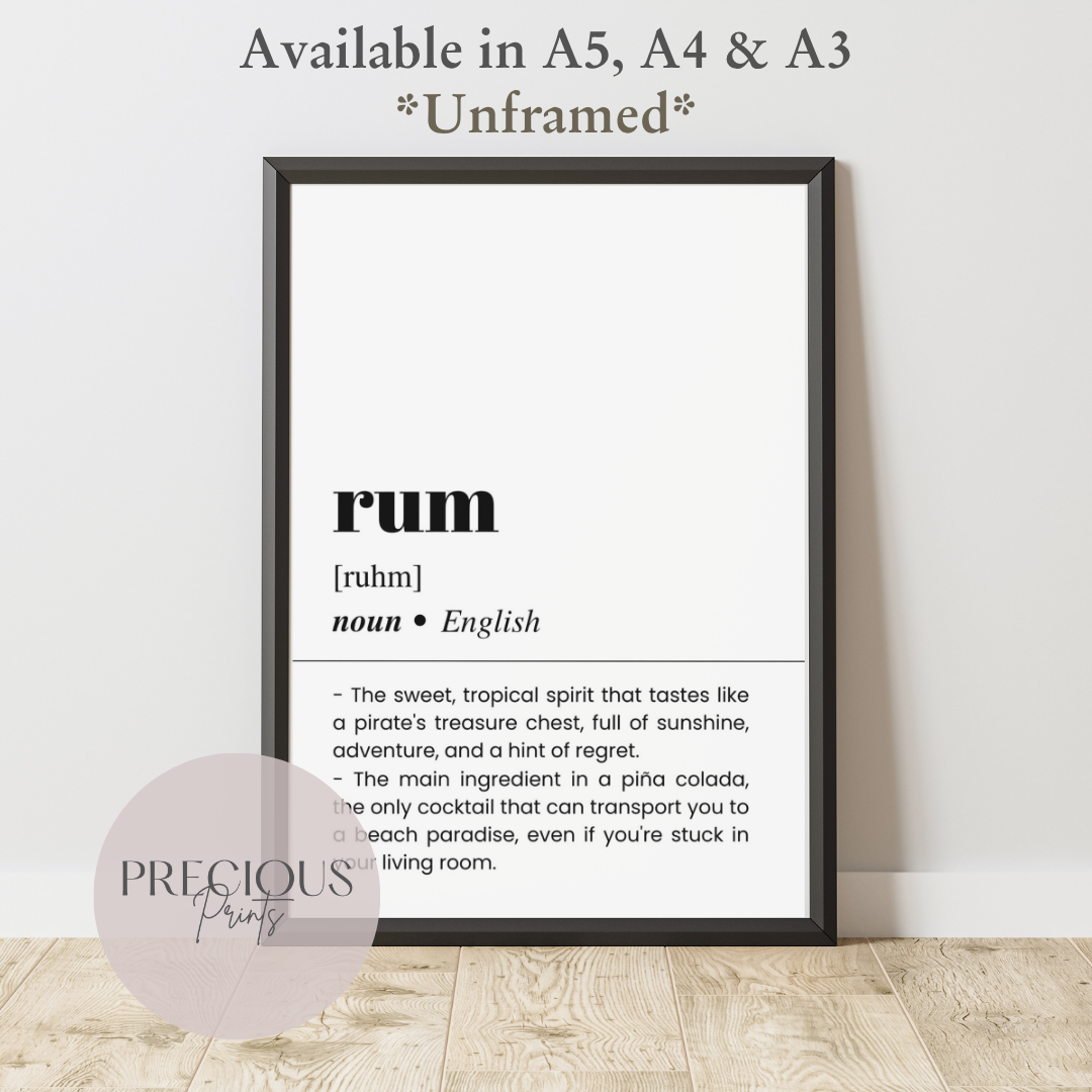 Rum Definition Funny Poster / Funny Kitchen pub poster / Funny Alcohol Poster