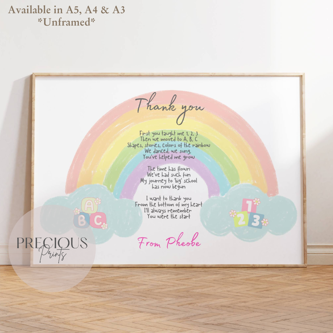 Personalised Thank You Childminder / Nursery / Nannie Print Gift