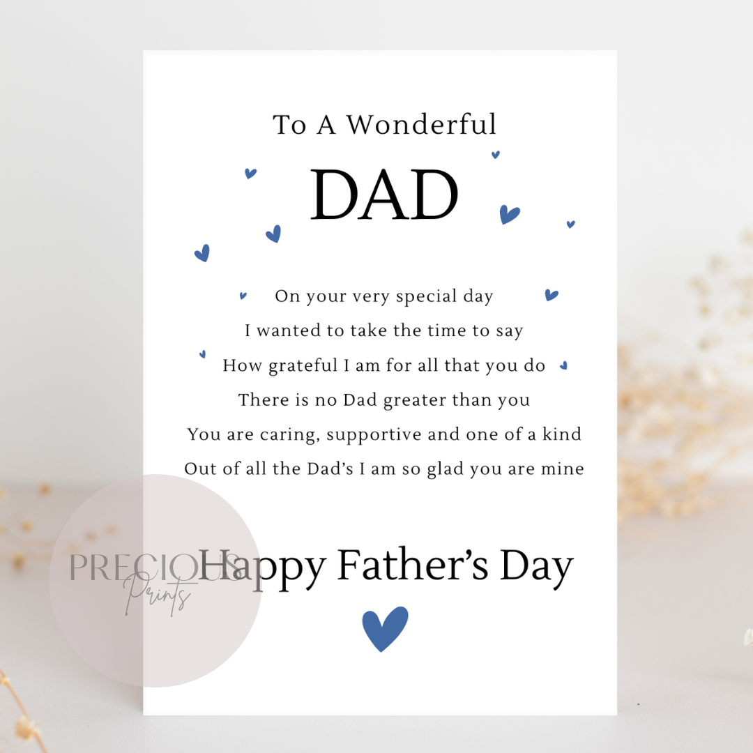 To a Wonderful Dad Happy Fathers Day / Thoughtful Poem For Dad / FathersDay Card / Cute Father's Day Card