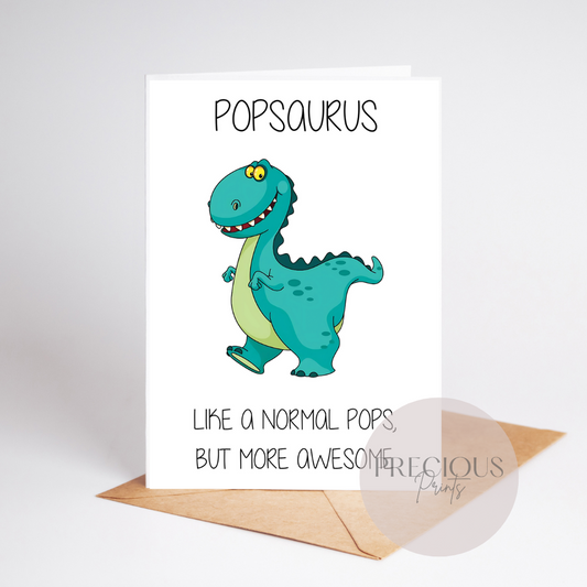 Popsaurus Dinosaur Fathers Day Card / Cute Father's Day Card