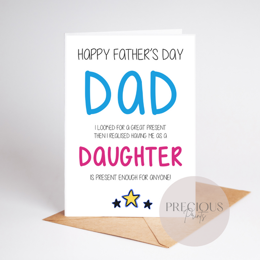 Happy Father's Day Card / Dad and Daughter Card / Happy Father's Day