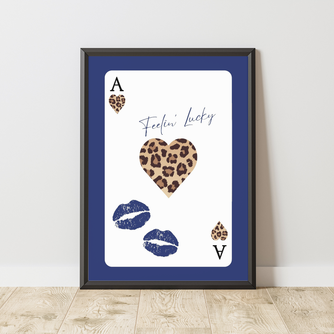 Set of 3 Navy blue Trendy Prints Cheetah Leopard Eclectic Wall Art