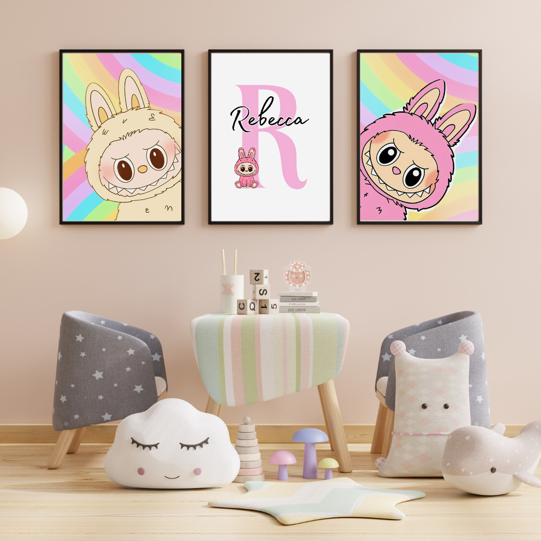 Set of 3 Personalised Labubu Doll Prints / A5 A4 A3 Unframed