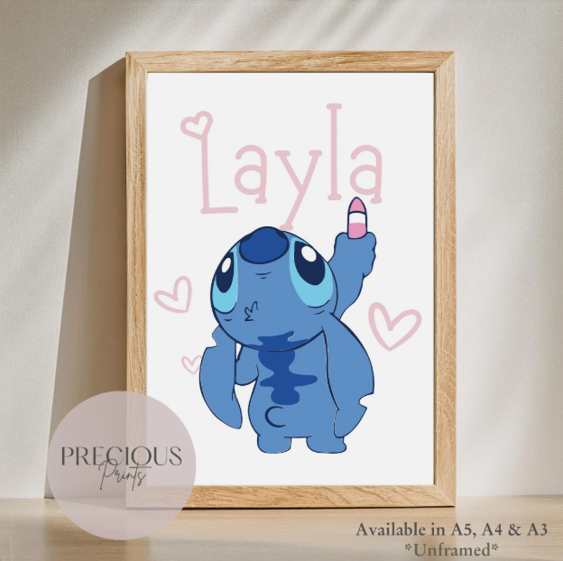 Set of 3 Personalised Angel Stitch Child bedroom Nursery Print