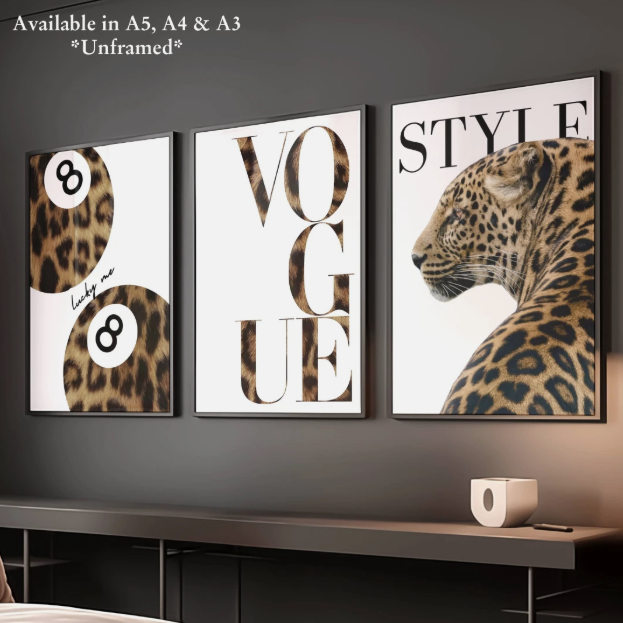 Set of 3 Luxury Trendy Prints Leopard Eclectic Wall Art