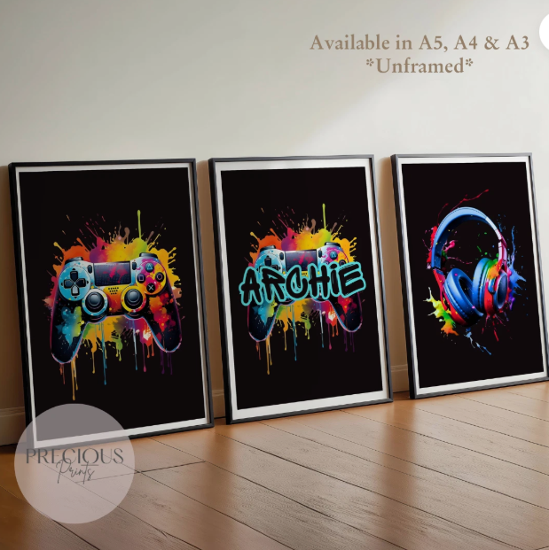 Set of 3 Personalised Gamer Prints