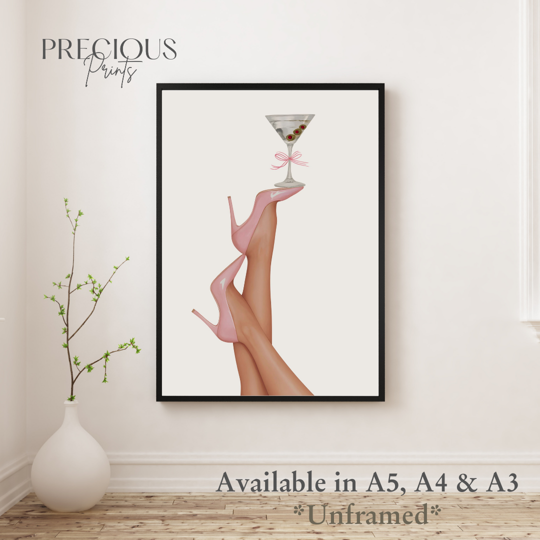 Pink Heels Balancing a Martini Glass Poster