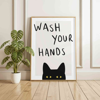Funny Cat Bathroom Print - Wash Your Hands