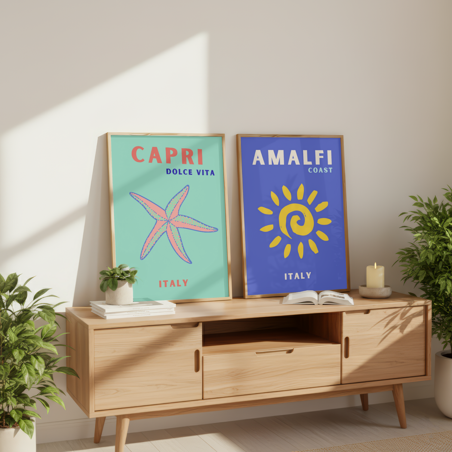 Capri & Amalfi Coast Travel Print Set of 2 | Italian Coastal Wall Art