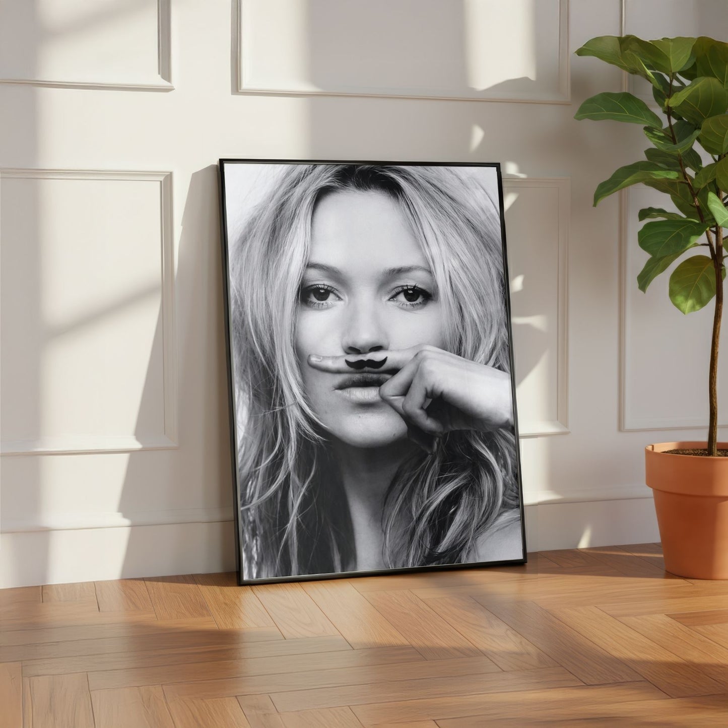 Black & White Fashion Wall Art Print – Kate Moss Portrait – Modern Glam Home Decor